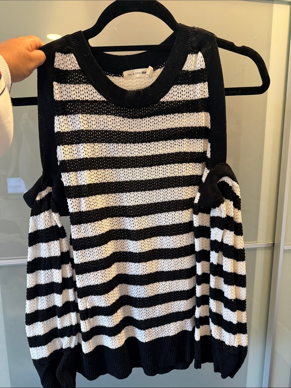 rag & bone Black and White Striped Off-the-Shoulder Sweater